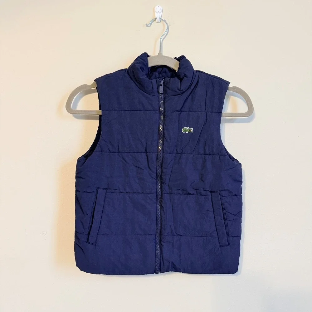 Lacoste Kids Navy Blue Puffer Vest Full Zip‎ Quilted Sleeveless Jacket Size 8Y